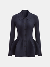 Collared Buttoned Peplum Cardigan