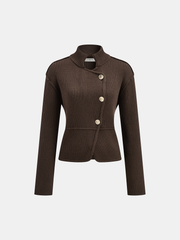 Stand Collar Asymmetric Button Cardigan