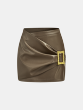 Metal Buckle Faux Leather Mini Skirt