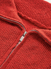 Half-Zip Wool Blend Cable Knit Top