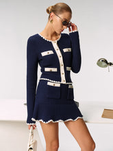 Contrast Scalloped Trim Metal Button Cardigan