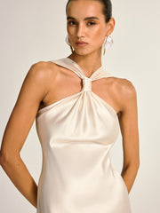 Satin Halter Neck Slit Back Maxi Dress