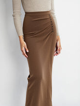 Ruched Side Button Wool Blend Sweater Skirt