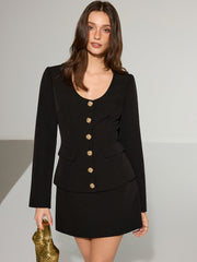 Metal Button Blazer and Mini Skirt Set