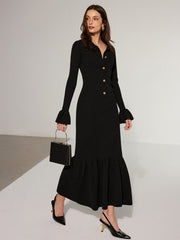 Mermaid Hem Collared Knit Maxi Dress