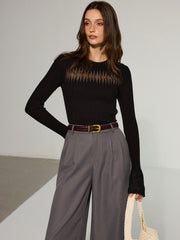Flared Cuff Sheer Panel Knit Top