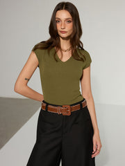 V-Neck Cap-Sleeve Knit Top