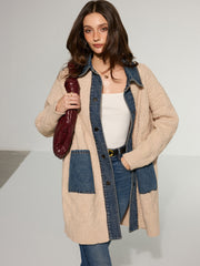Cable Knit Denim Paneled Longline Cardigan