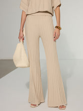 Textured Wool Blend Mid-Waist Flared Pants