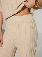 Textured Wool Blend Mid-Waist Flared Pants