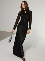 Mandarin Collar Floral Lace Long Sleeve T-Shirt