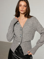 Wool Blend 3D Sequins Floral Cardigan