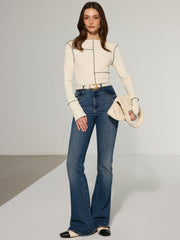 Contrast Stitch Fitted Knit Top