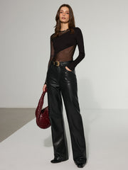 Sheer Mesh Panel Long Sleeve Bodysuit