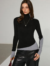 Two-Tone Turtleneck Wool Blend Sweater
