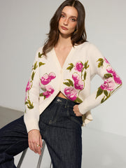 Floral V-Neck Button-Front Cardigan