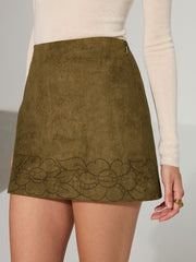 Floral Print Suede Effect Mini Skirt