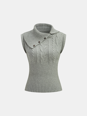 Large Lapel Cable Knit Sleeveless Sweater Vest