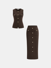 Wool Blend Metal Button Vest and Skirt Set