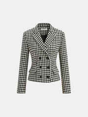 Houndstooth Tweed Double-Breasted Blazer