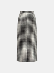 Houndstooth Tweed Slit Front Maxi Skirt