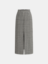 Houndstooth Tweed Slit Front Maxi Skirt