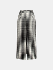 Houndstooth Tweed Slit Front Maxi Skirt