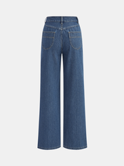 Pinstripe Mid-Waisted Straight-Leg Jeans