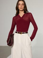 Semi-Sheer Criss-Cross Knit Top
