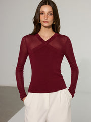 Semi-Sheer Criss-Cross Knit Top