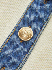 Denim Trim Metal Button Knit Vest