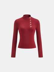 Asymmetric Placket Stand Collar Long Sleeve Blouse