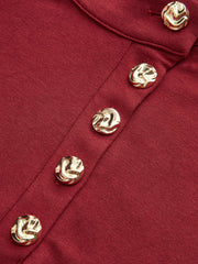 Asymmetric Placket Stand Collar Long Sleeve Blouse