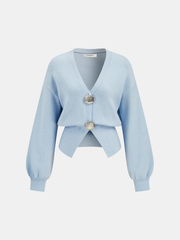 Metal Shell Split Hem Knit Cardigan