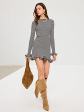 Long Sleeve Striped Ruffle Hem Mini Dress