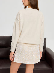 Floral Embroidery Wool Blend Sweater