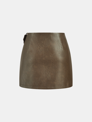Metal Buckle Faux Leather Mini Skirt
