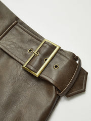 Metal Buckle Faux Leather Mini Skirt