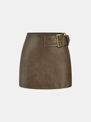 Metal Buckle Faux Leather Mini Skirt