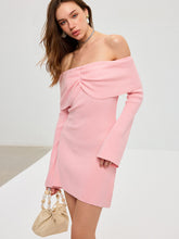 Off-Shoulder Bell Sleeve Wool Blend Mini Dress