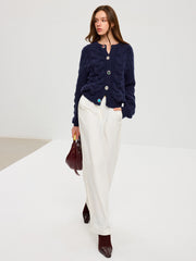 Cable Knit Rhinestone Button Cardigan