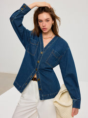 Denim V-Neck Button-Front Jacket