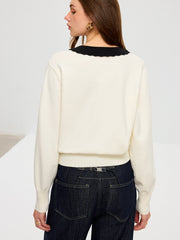 Contrast V-Neck Knit Top