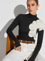 Floral Print Mock Neck Blouse