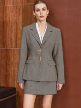 Metal Floral Button Herringbone Blazer