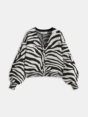 Zebra Print Puff Sleeve Cardigan