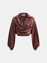 Satin Cowl Neck Cropped Cinched Blouse