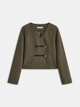 Cropped Jacket with Faux Leather Fasteners