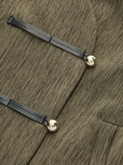 Cropped Jacket with Faux Leather Fasteners