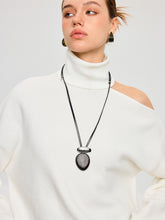 Black Ebony and Silver Metal PU Leather Necklace